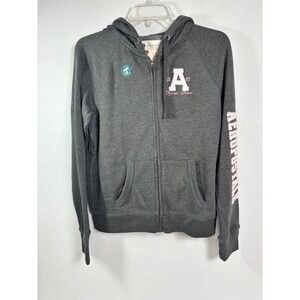 Aeropostale Womens Full Zip Hoodie Gray Pink Logo Fleece Sweatshirt Size M NWT
